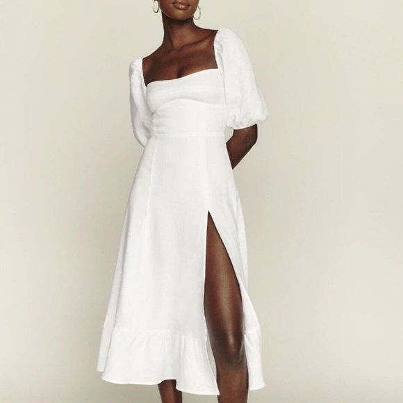 Reformation Belgium Linen Midi Dress White Size 6 - Picture 1 of 7